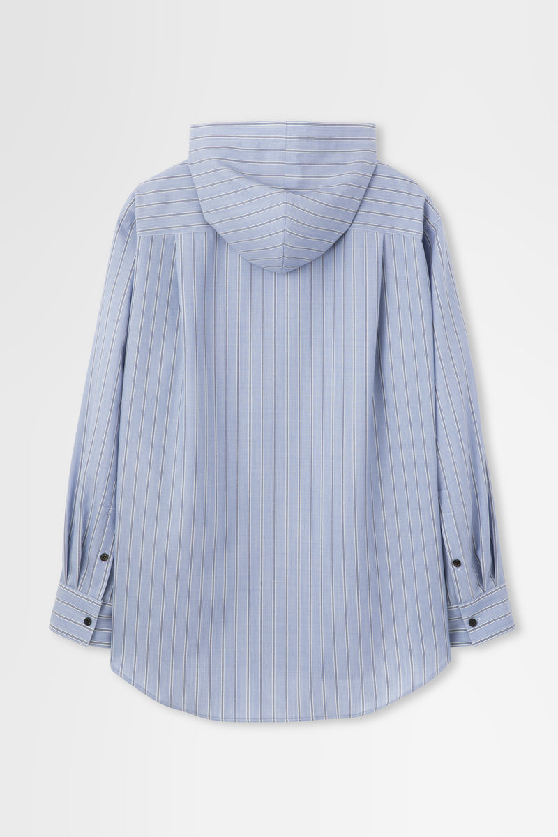Hooded Wool Shirt in Blue Stripe – OVERCOAT
