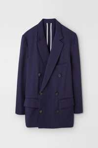 Classic Rayon Tricotine Double Breasted Jacket in Navy