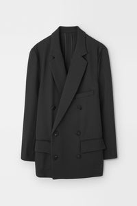 Classic Rayon Tricotine Double Breasted Jacket in Black