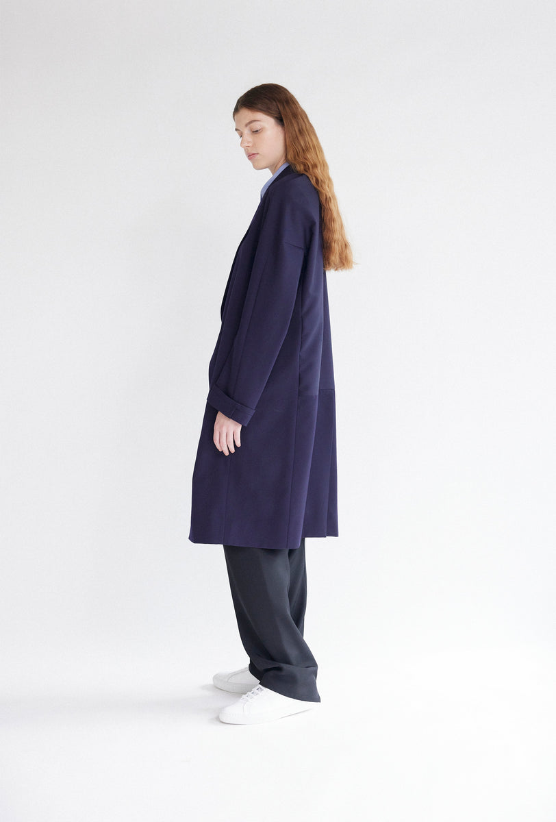 Classic Wool Gabardine Overcoat in Navy