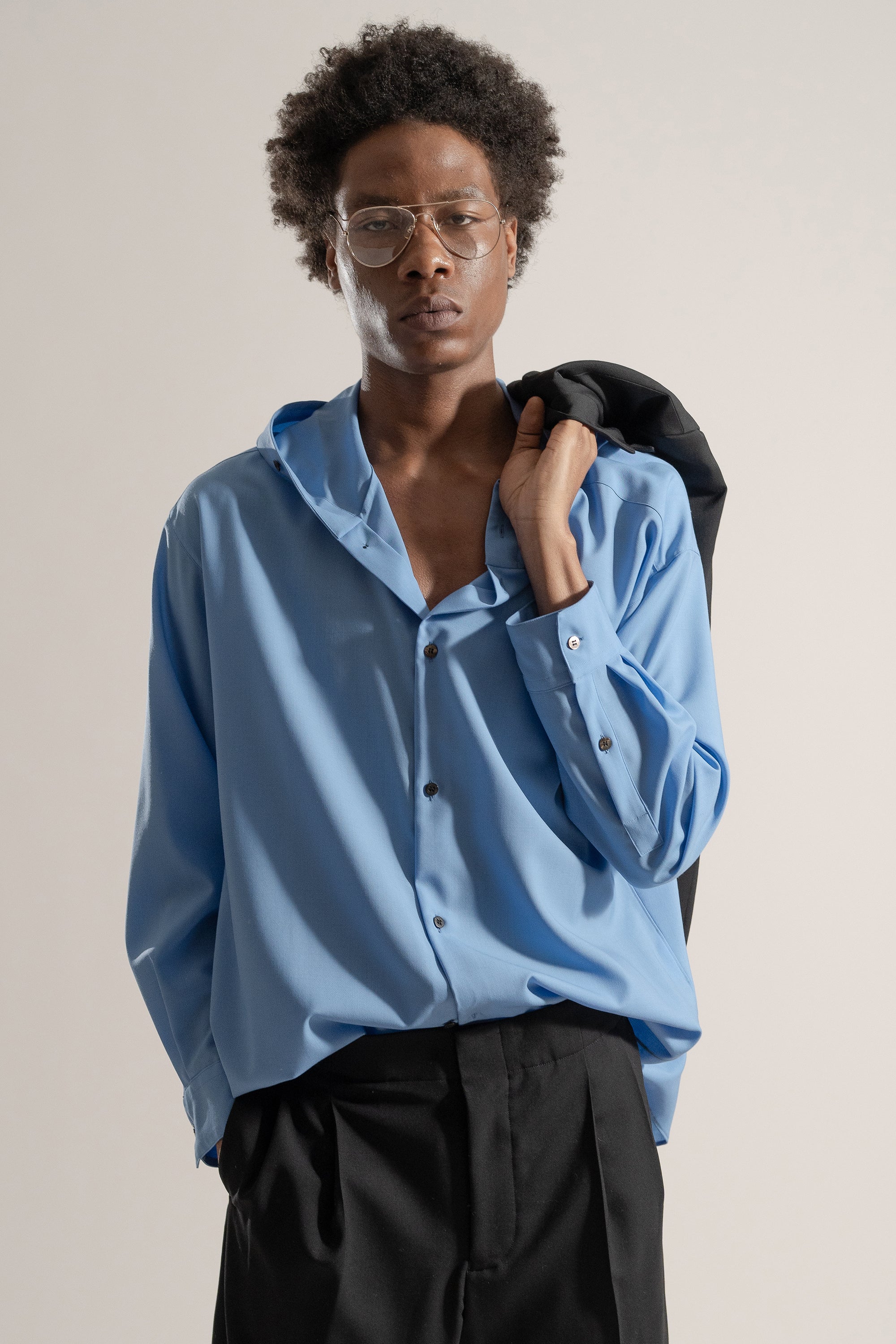 Classic Hooded Wool Shirt in Sky Blue