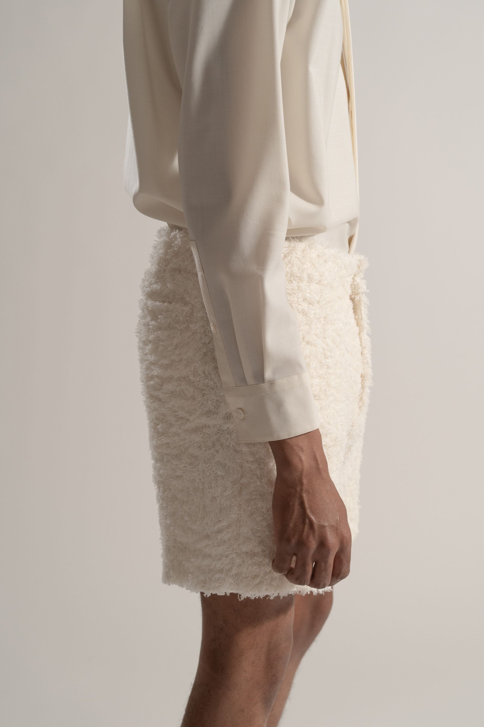 Cotton Pile Tailored Shorts in Off White