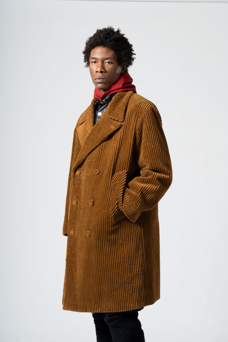 Cotton Corduroy Oversized Peacoat in Camel