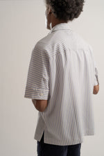 画像をギャラリービューアに読み込む, Short Sleeve Wool Overshirt in Blue Stripe
