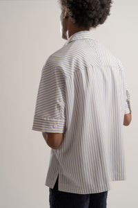 Short Sleeve Wool Overshirt in Blue Stripe