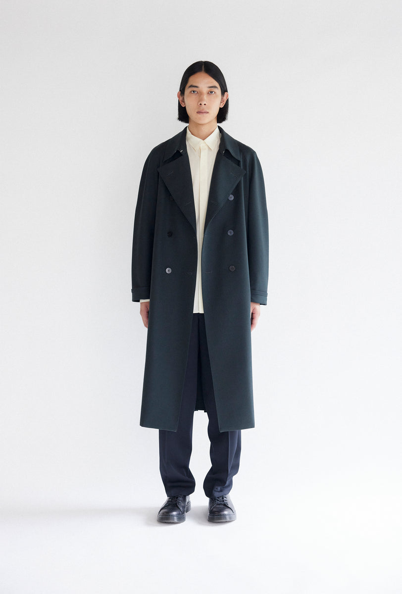 Classic Wool Serge Trench Coat in Forest Green