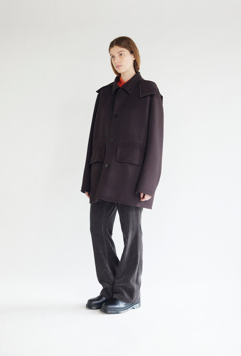 BEAVER WOOL SHORT COAT WITH REMOVABLE HOOD