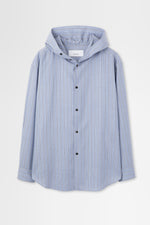 画像をギャラリービューアに読み込む, Hooded Wool Shirt in Blue Stripe
