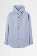 画像をギャラリービューアに読み込む, Hooded Wool Shirt in Blue Stripe
