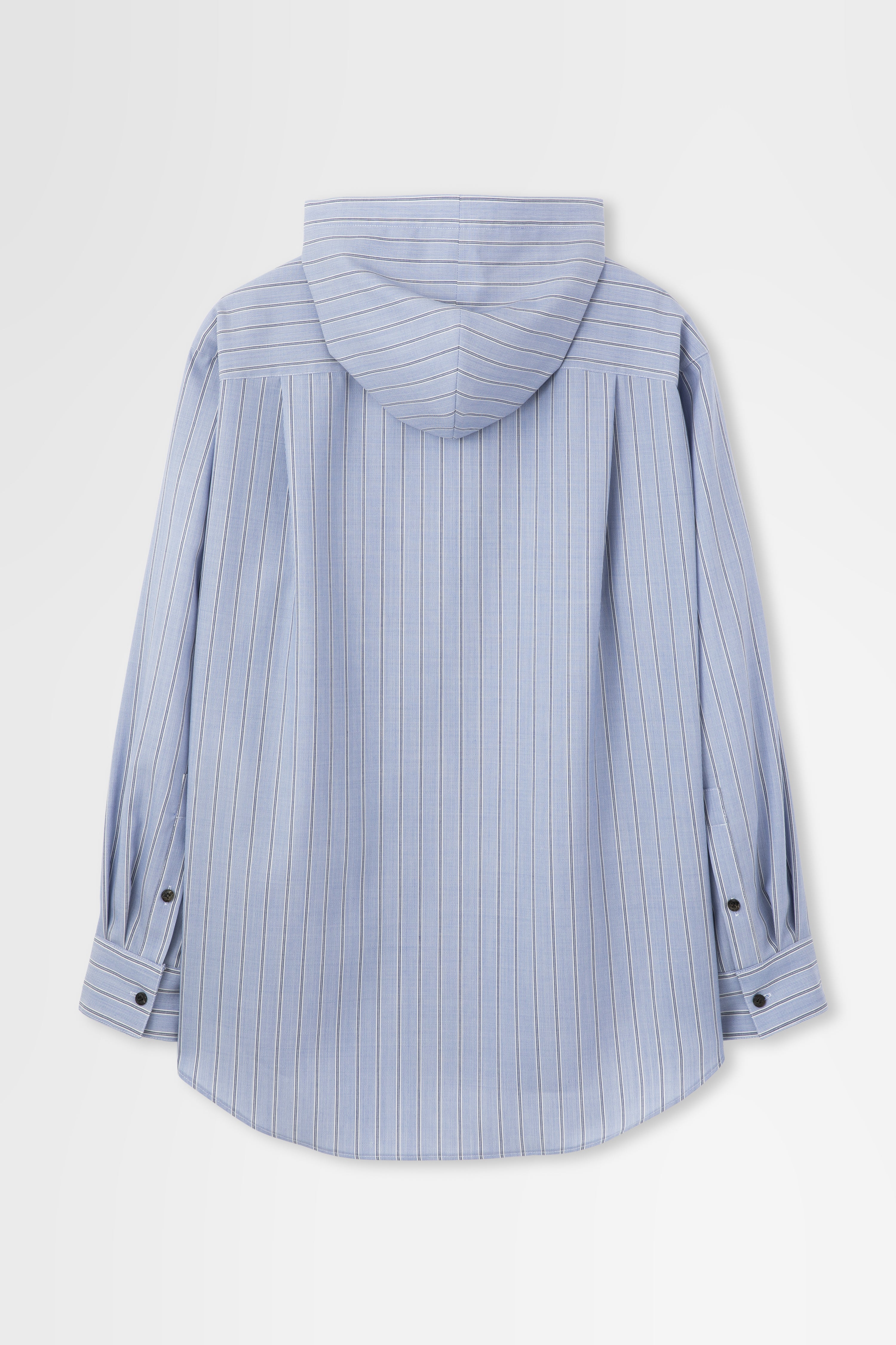 トップス OVERCOAT HOODED WOOL SHIRT ULTRAMARINE Hooded Wool Shirt in Blue Stripe – OVERCOAT