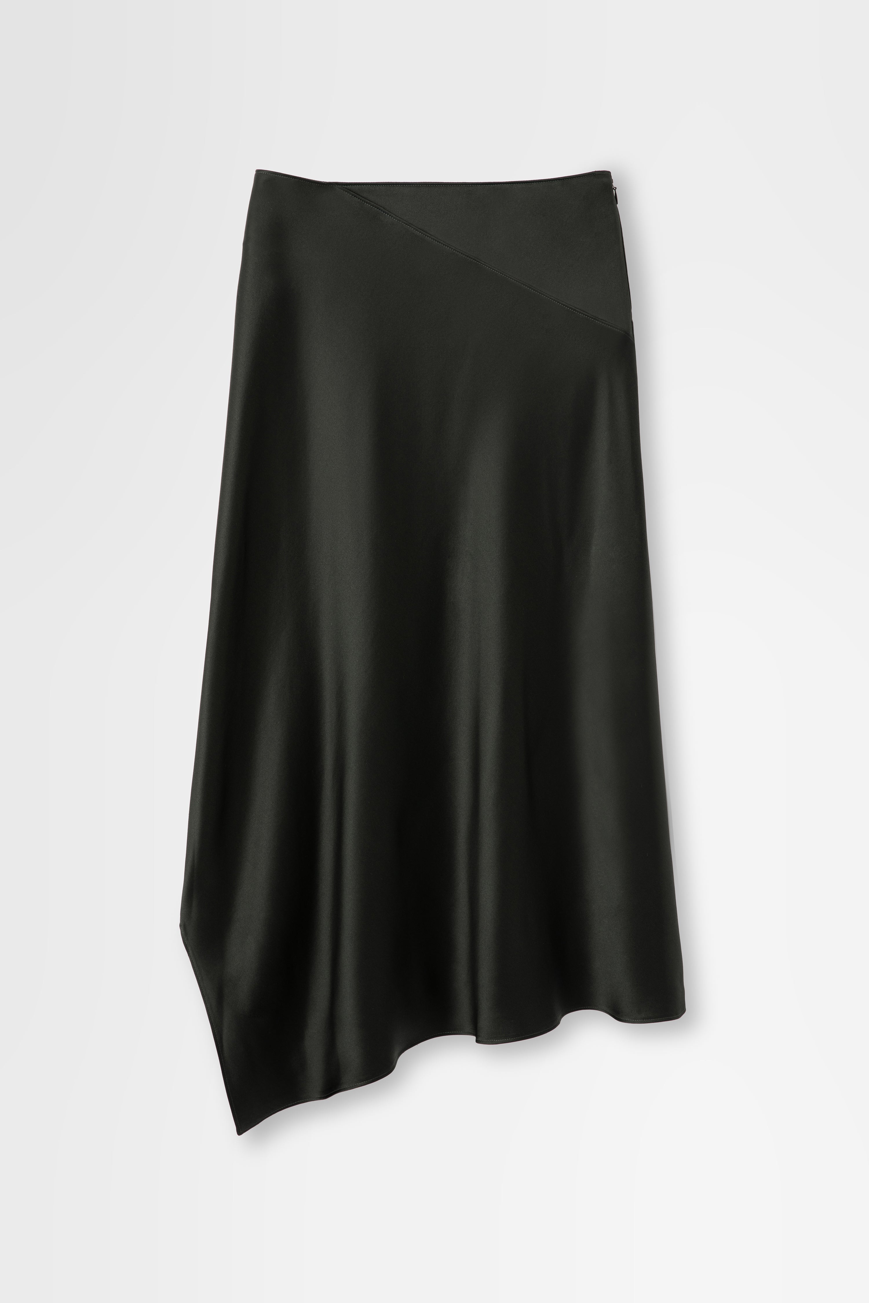 Silk Asymmetrical Skirt in Forest Green