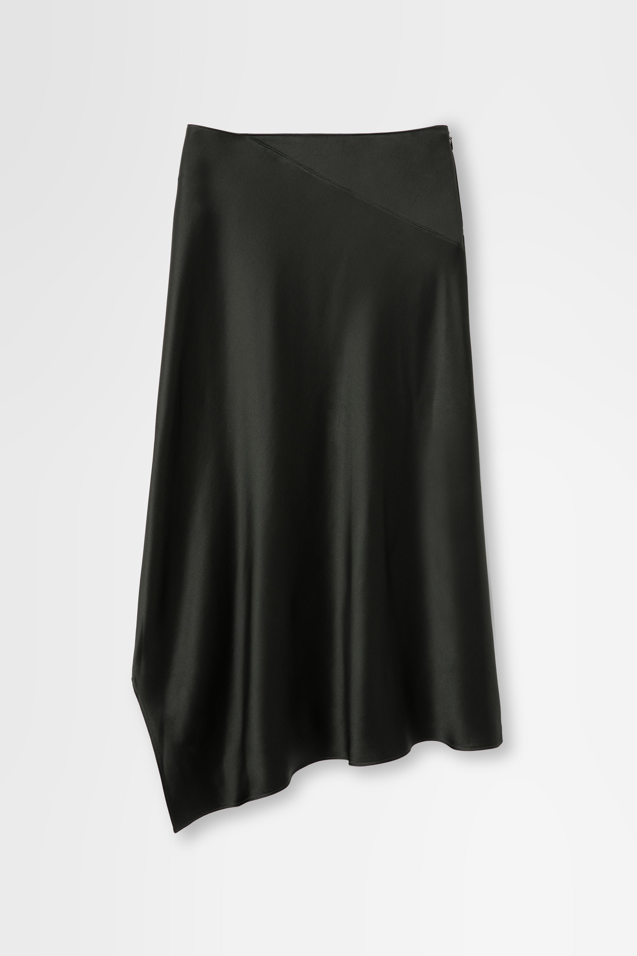 Silk Asymmetrical Skirt in Forest Green