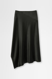 Silk Asymmetrical Skirt in Forest Green