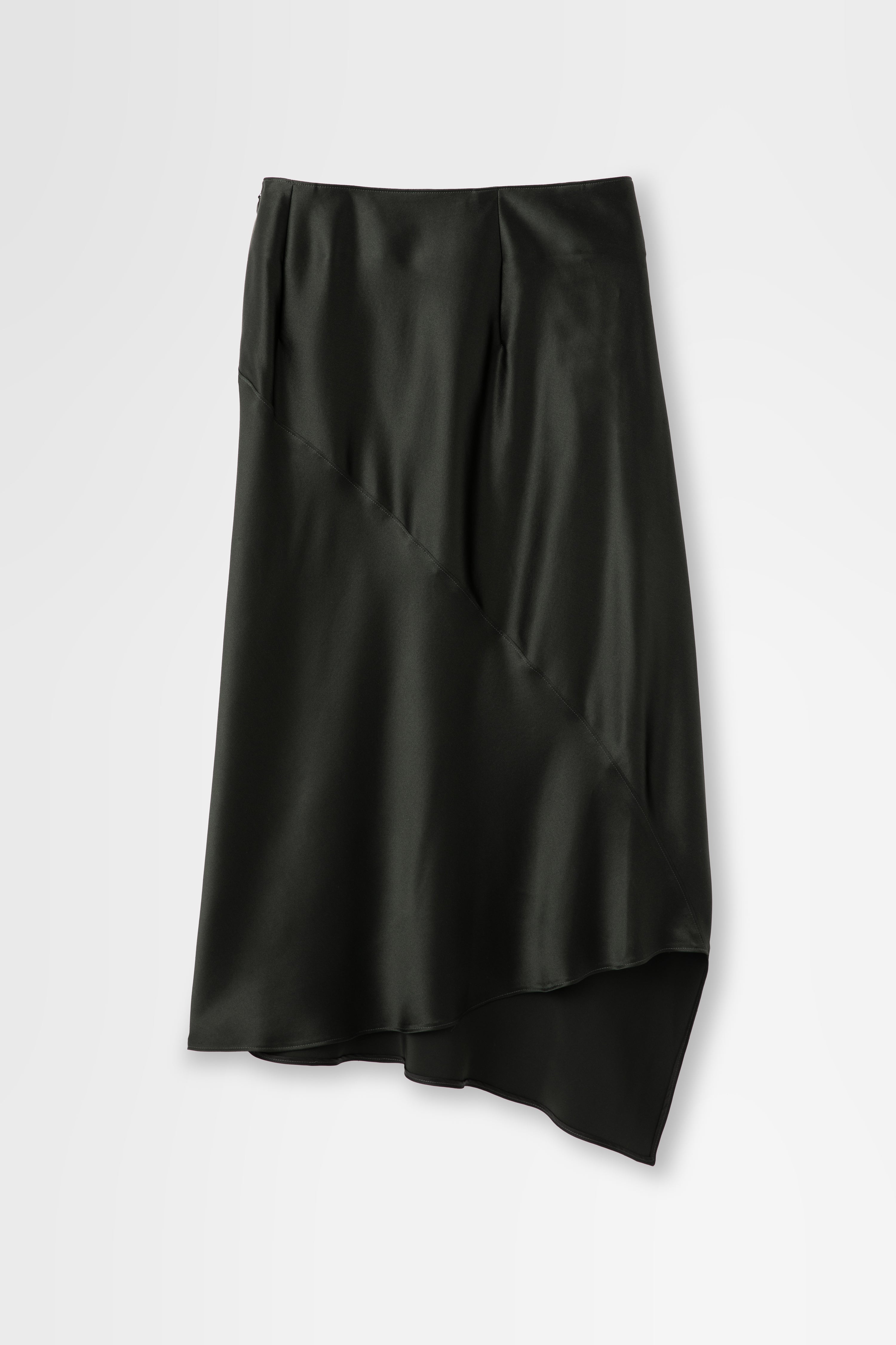 Silk Asymmetrical Skirt in Forest Green