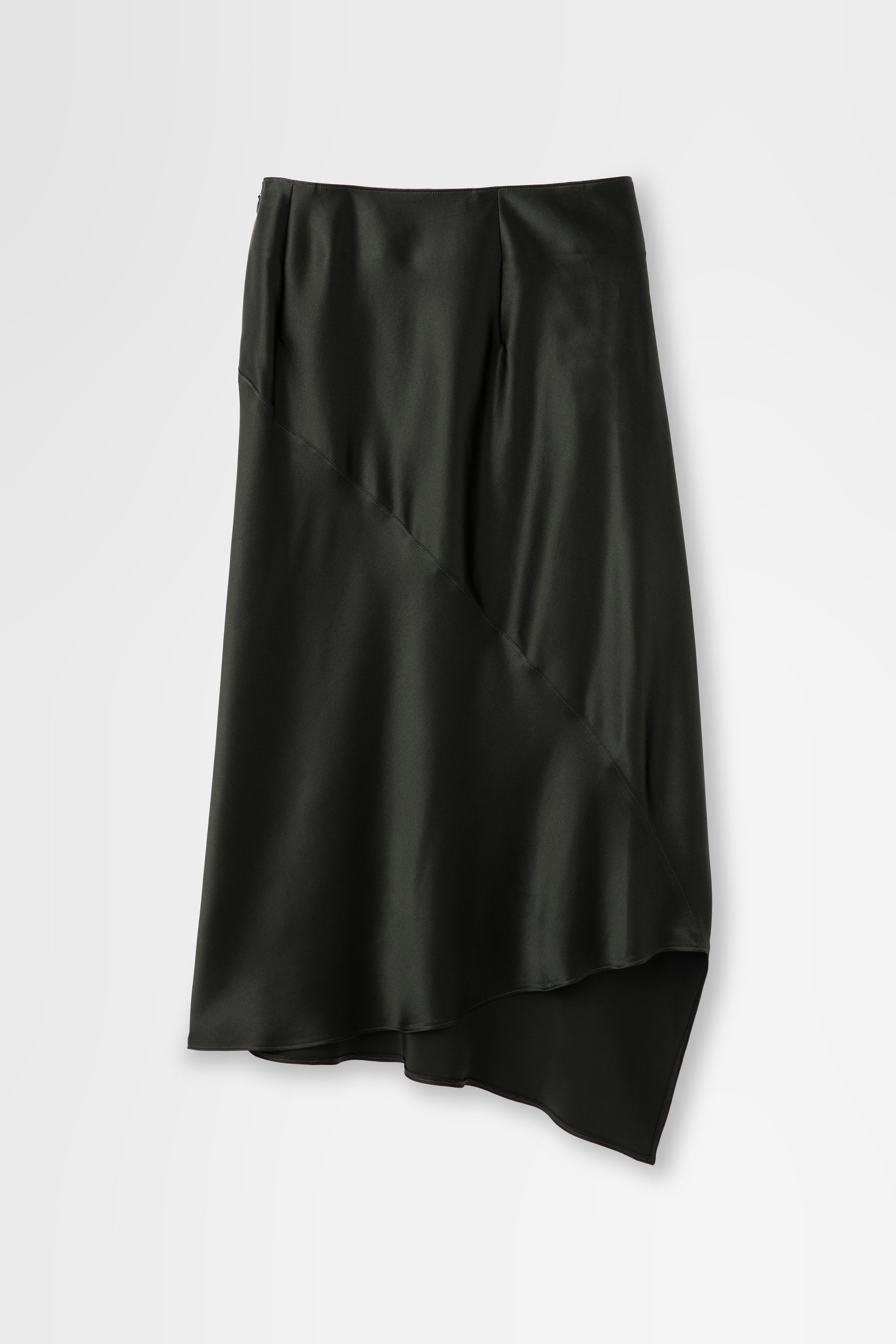 Silk Asymmetrical Skirt in Forest Green