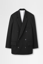 画像をギャラリービューアに読み込む, Wool Tricotine Double-Breasted Jacket in Black
