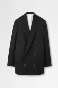 Wool Tricotine Double-breasted Jacket in Black