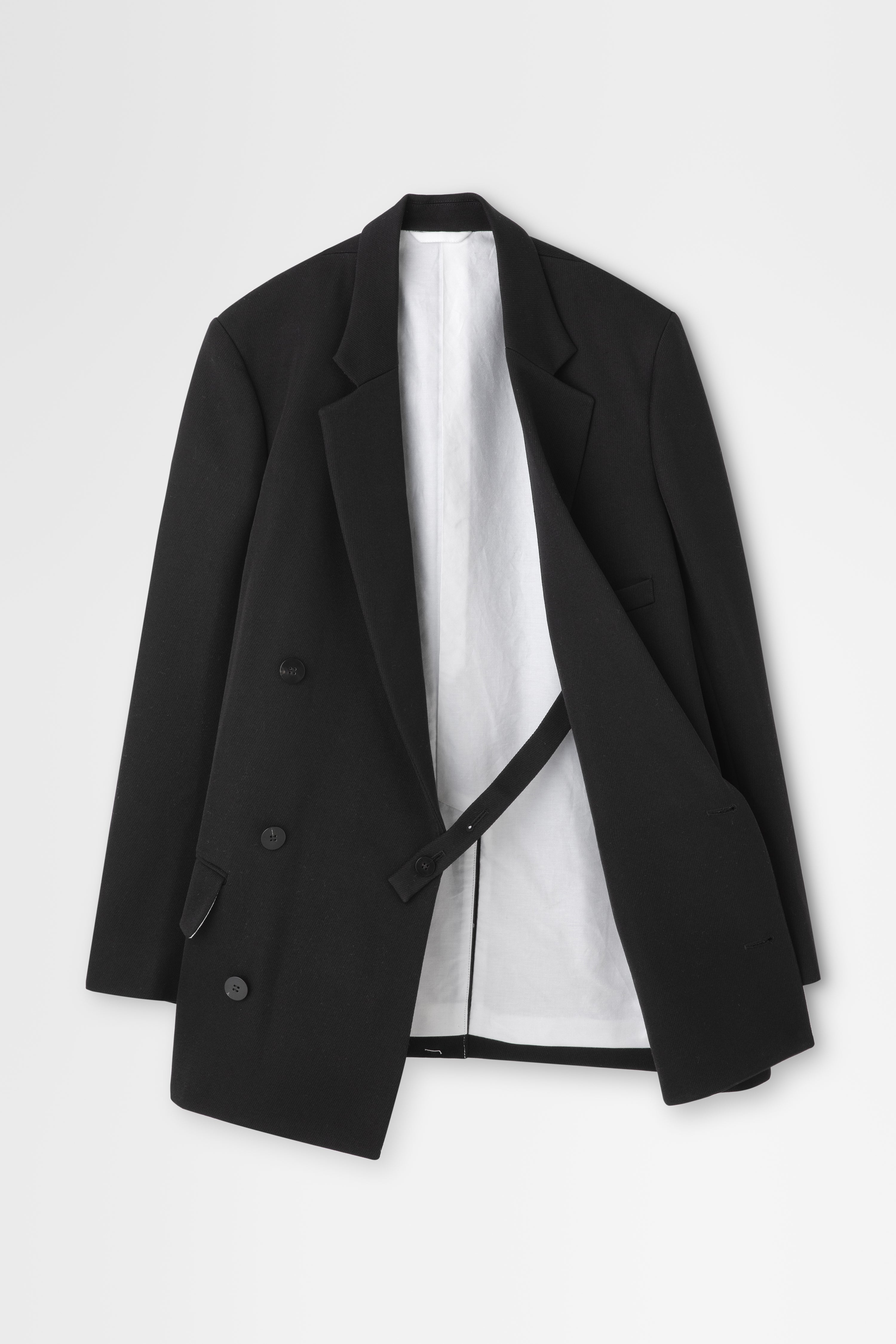 Wool Tricotine Double-breasted Jacket in Black