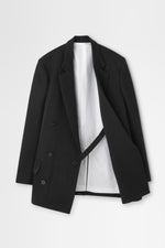 画像をギャラリービューアに読み込む, Wool Tricotine Double-Breasted Jacket in Black
