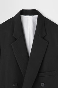 Wool Tricotine Double-Breasted Jacket in Black