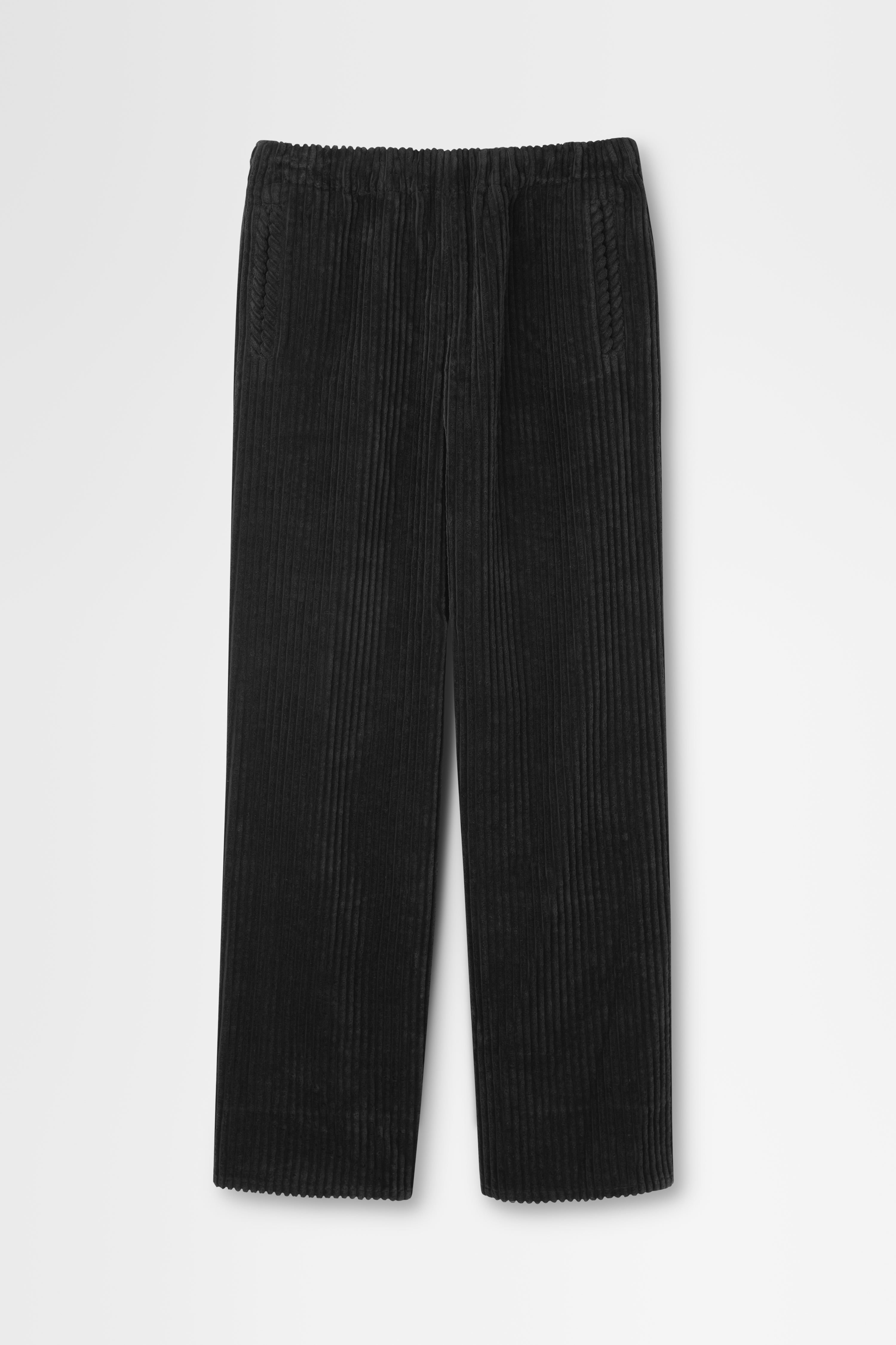 Cotton Corduroy Wide-leg Drawstring Trouser in Black