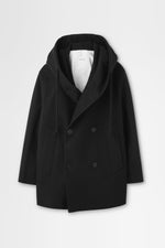 画像をギャラリービューアに読み込む, Wool Melton Peacoat with Hood in Black
