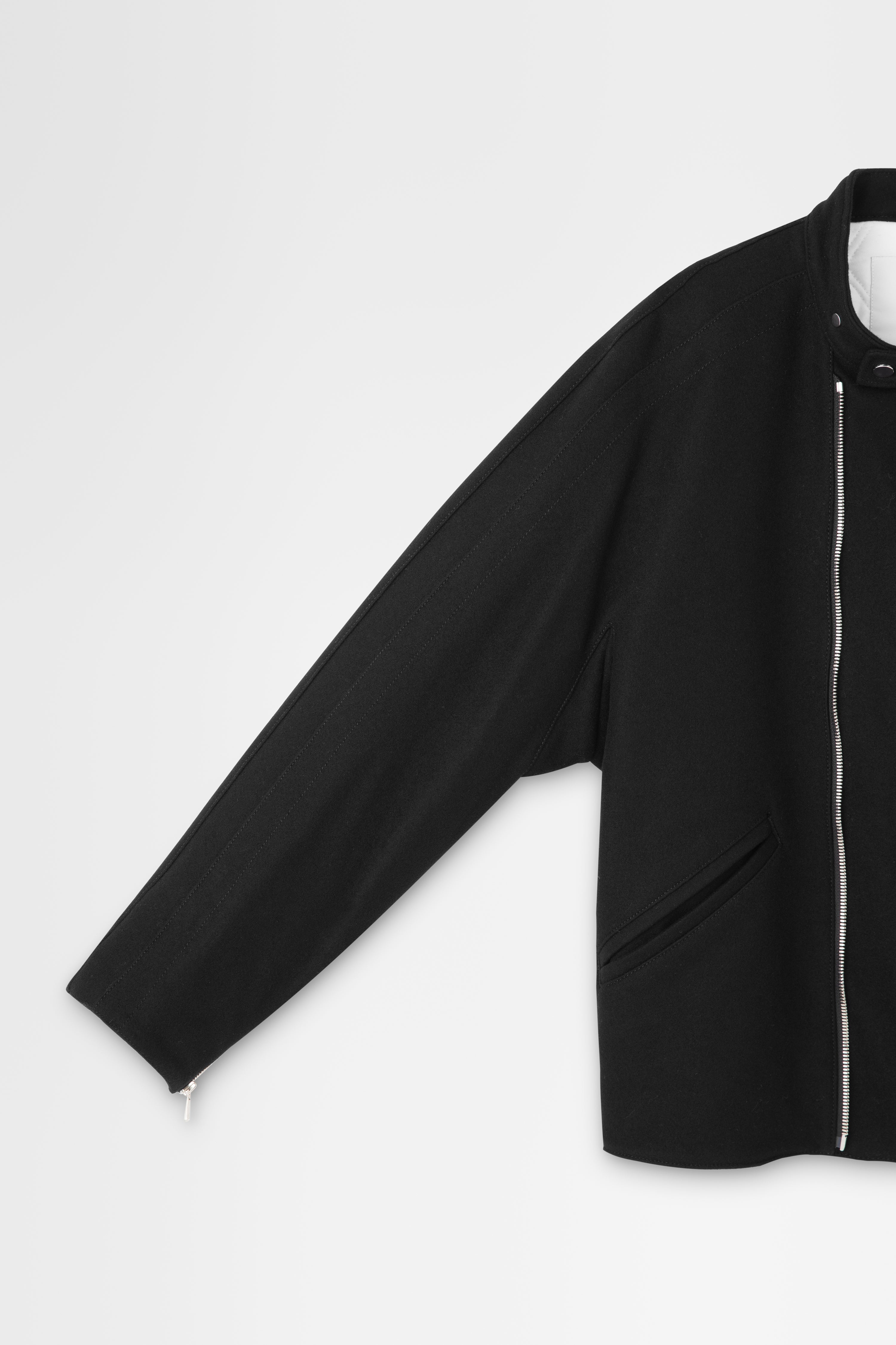 Wool Melton Double-Zip Blouson in Black