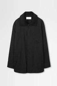 Oversized Shirt Jacket with Removable Collar in Wool Hard Shirting