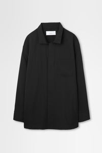 Oversized Shirt Jacket with Removable Collar in Wool Hard Shirting