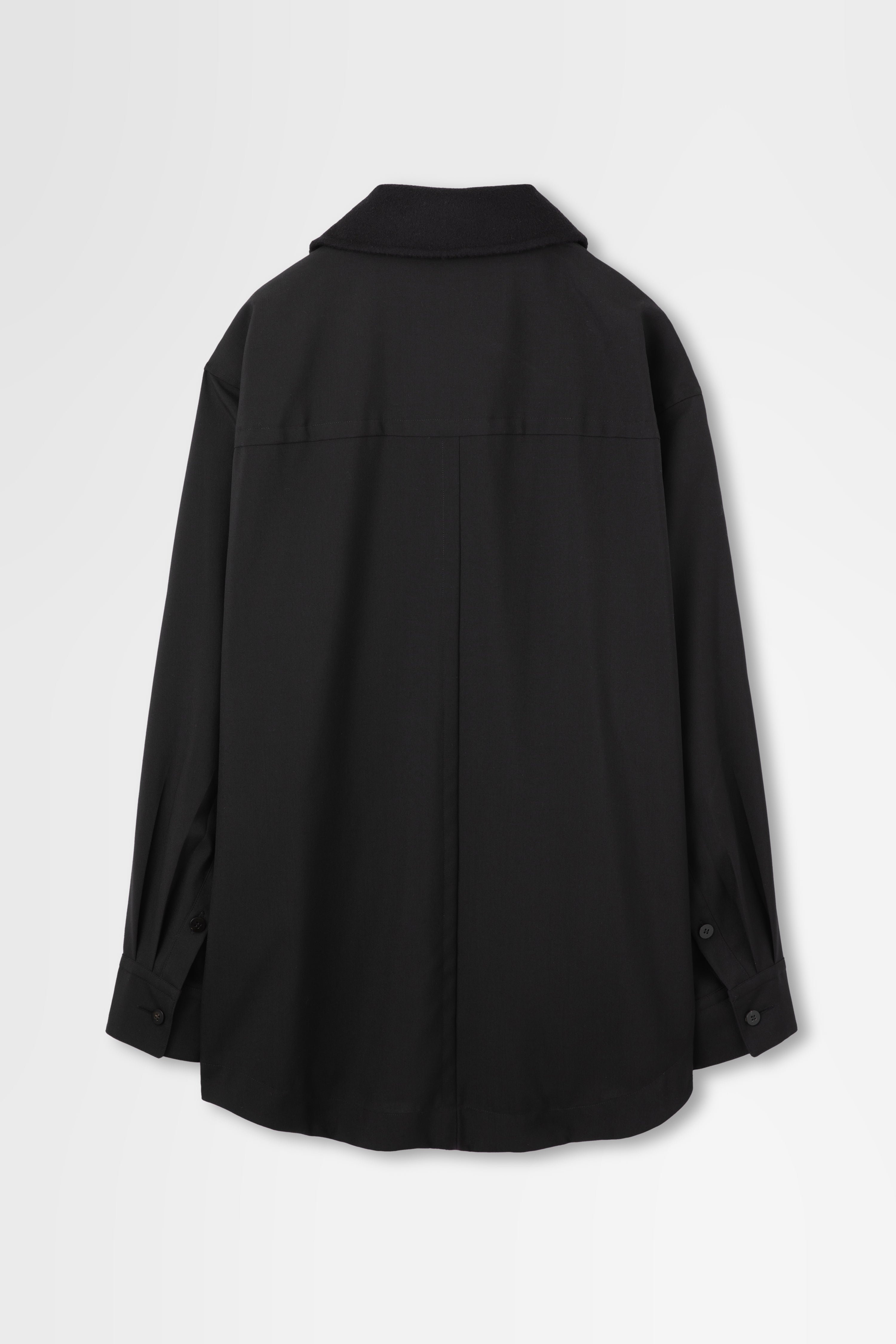 Oversized Shirt Jacket with Removable Collar in Wool Hard Shirting