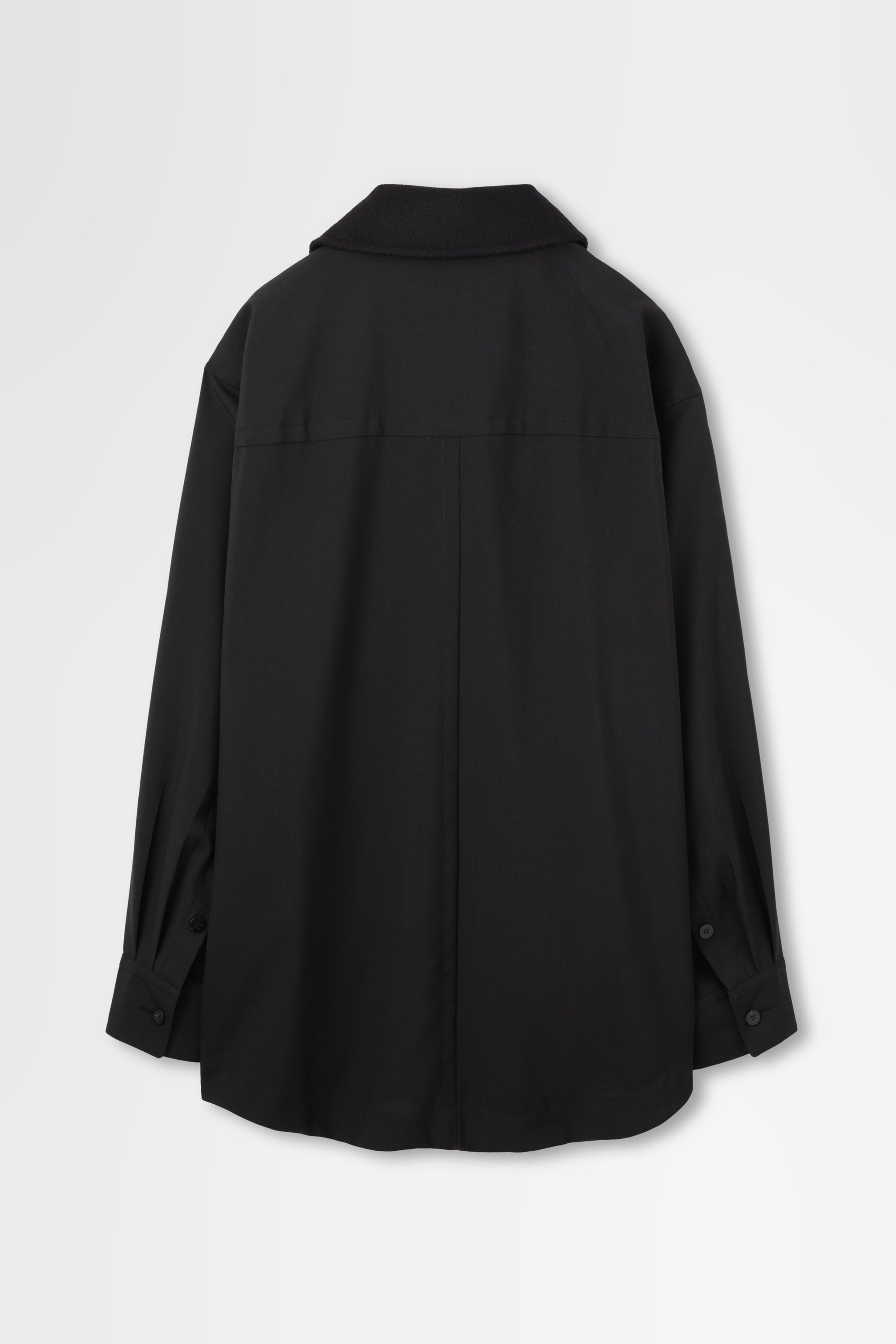 Oversized Shirt Jacket with Removable Collar in Wool Hard Shirting