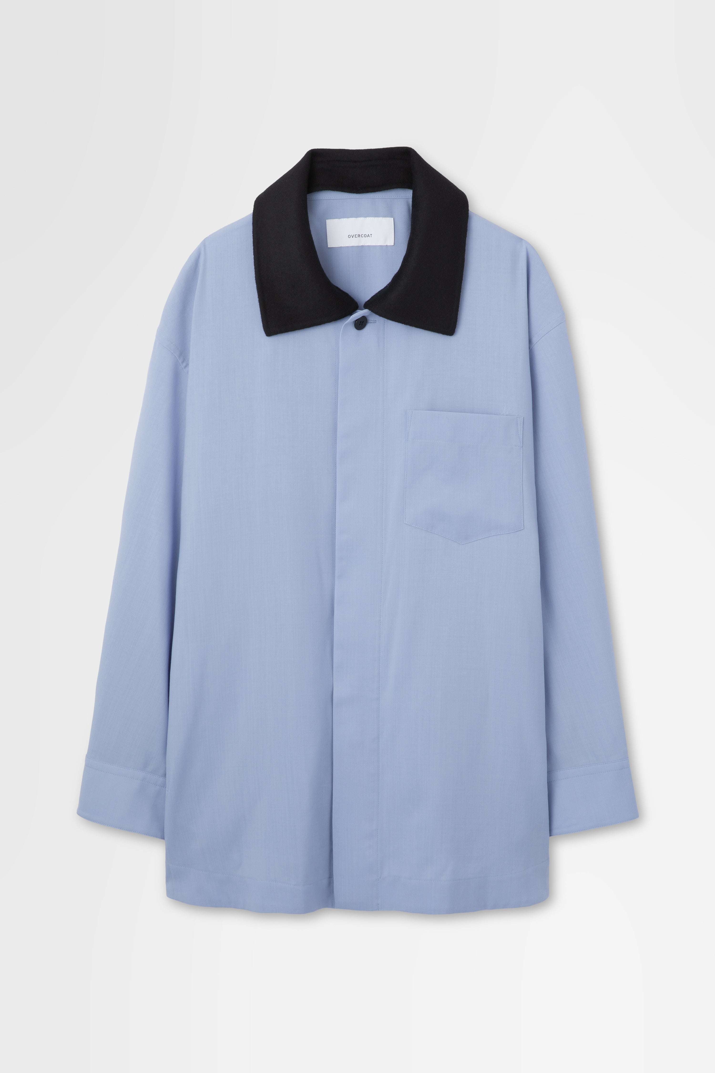 Oversized Shirt Jacket with Removable Collar in Wool Hard Shirting