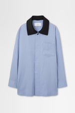 画像をギャラリービューアに読み込む, Oversized Shirt Jacket with Removable Collar in Wool Hard Shirting
