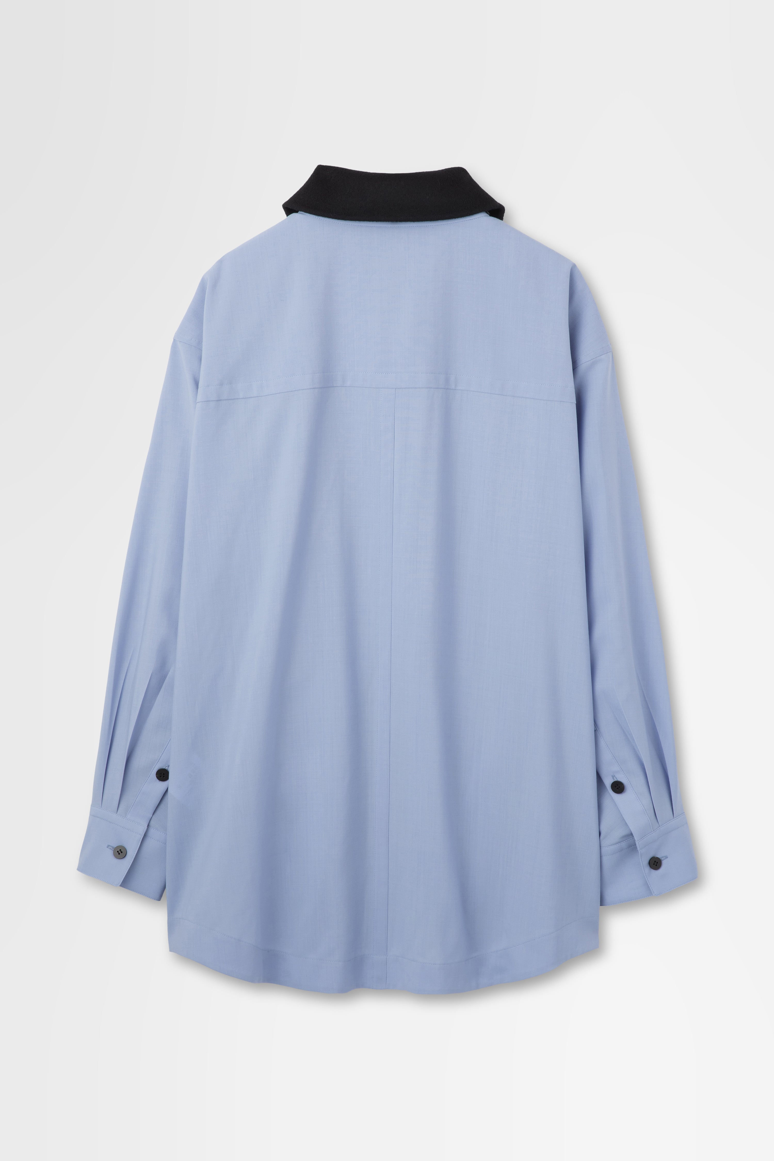 Oversized Shirt Jacket with Removable Collar in Wool Hard Shirting