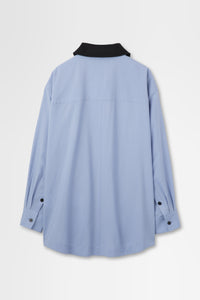 Oversized Shirt Jacket with Removable Collar in Wool Hard Shirting
