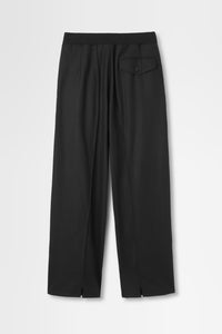 Wide Trouser with Ribbed Waistband in Wool Flannel