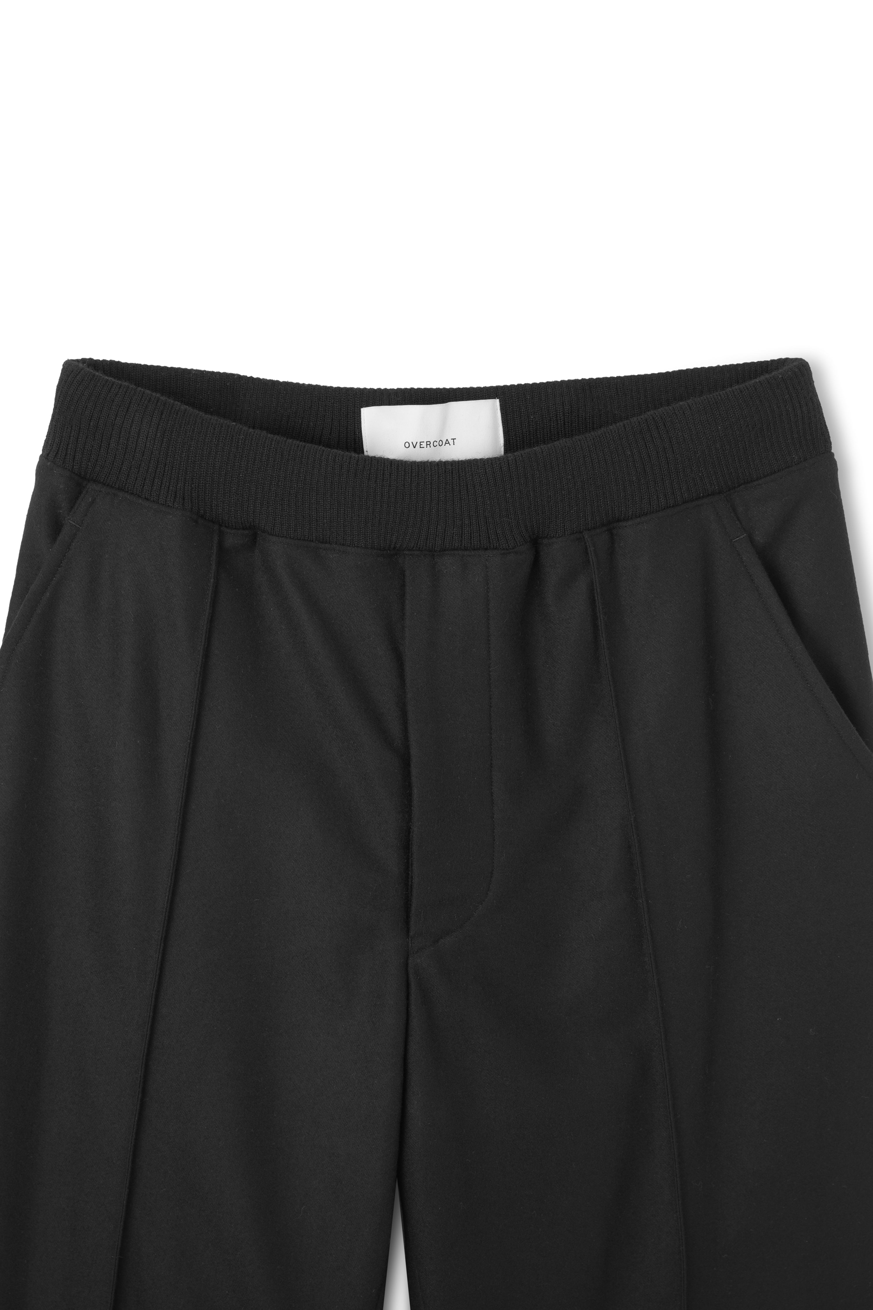 Wide Trouser with Ribbed Waistband in Wool Flannel