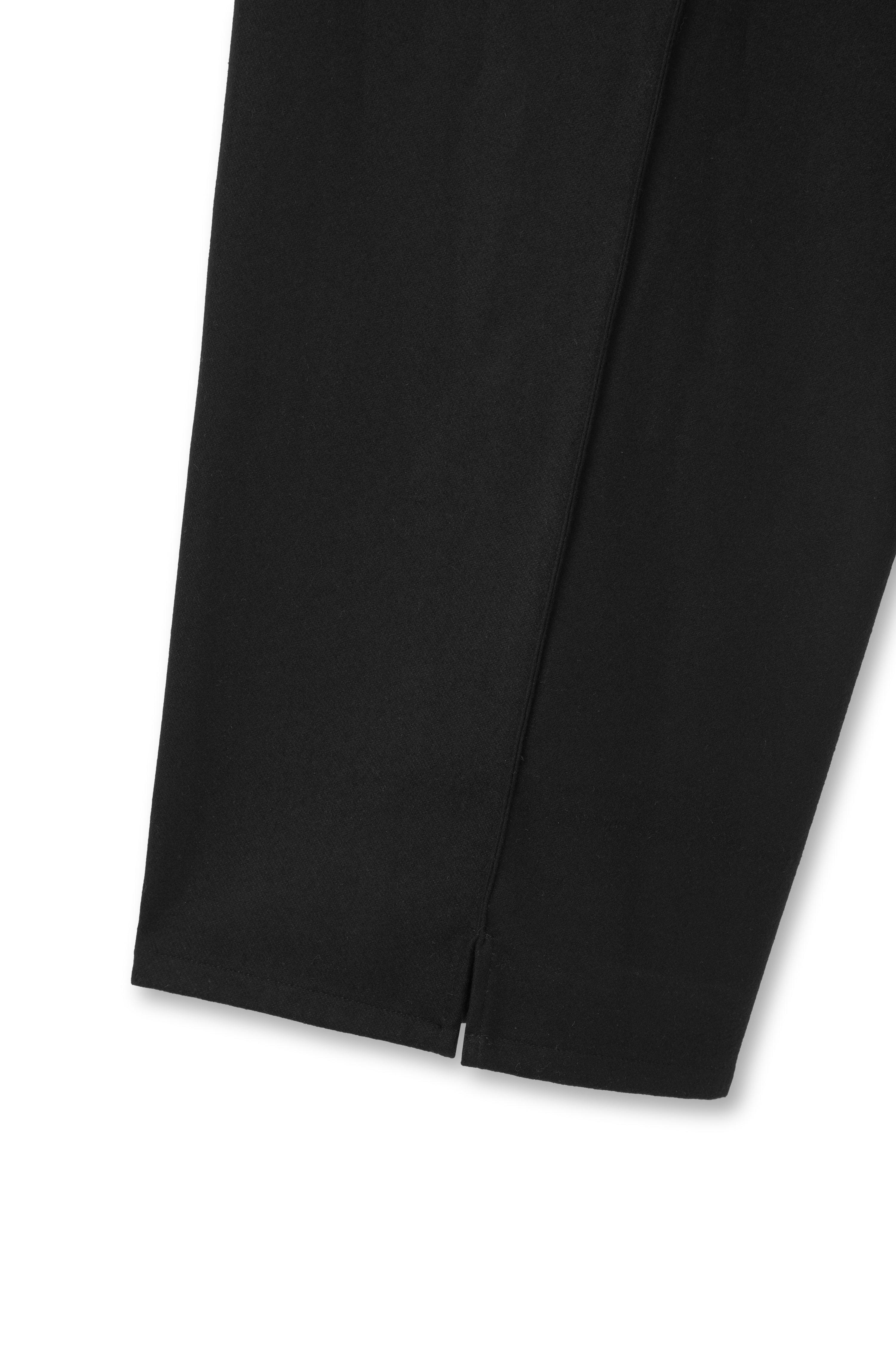 Wide Trouser with Ribbed Waistband in Wool Flannel