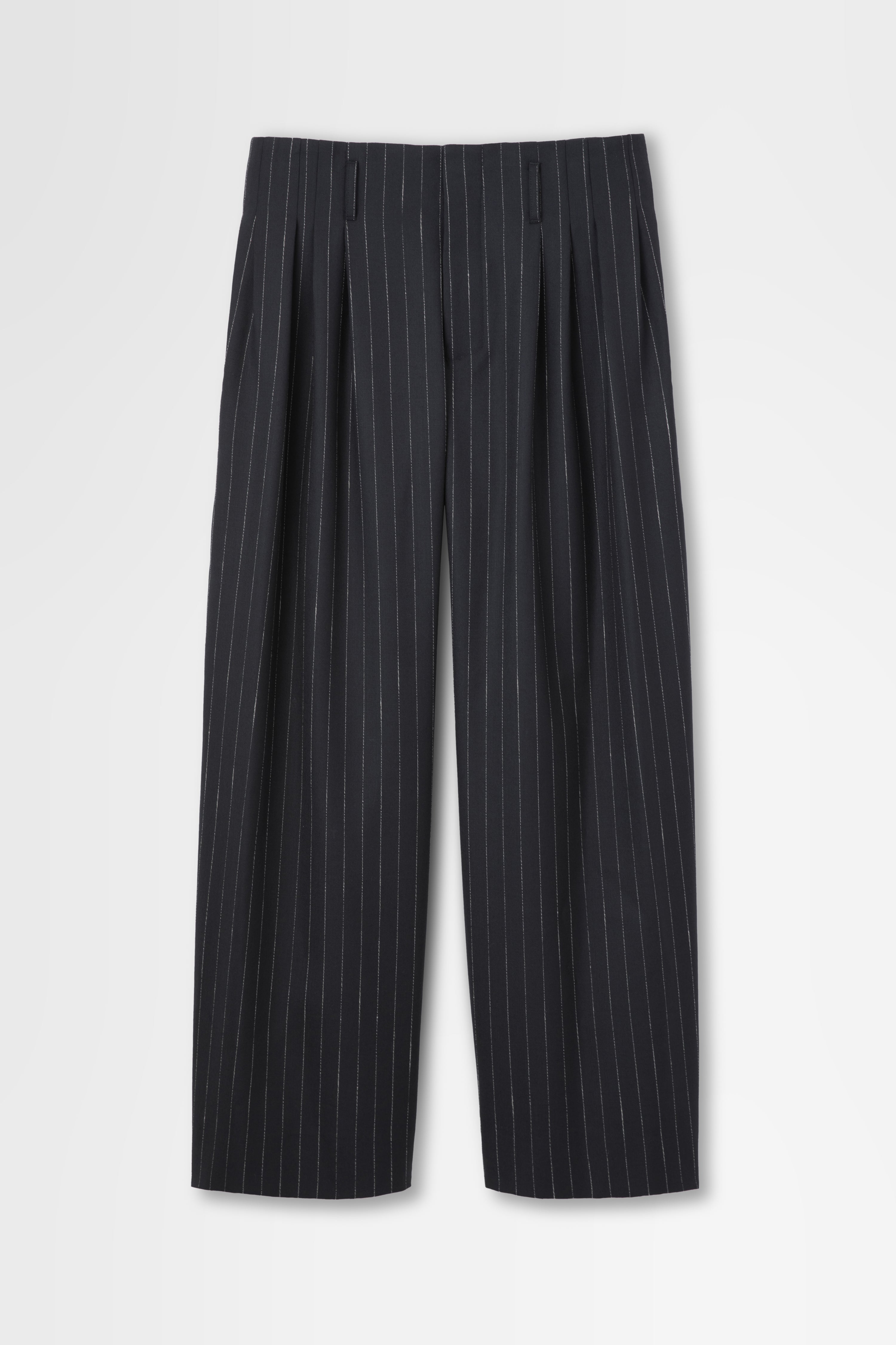 5 Tuck Trouser in Wool Pinstripe