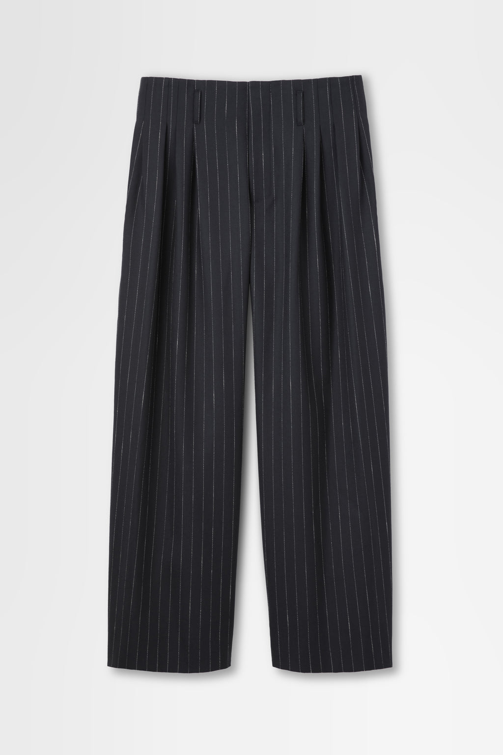 5 Tuck Trouser in Wool Pinstripe
