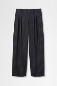 5 Tuck Trouser in Wool Pinstripe
