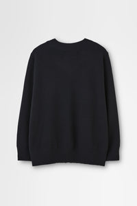 Wool Smooth Vneck Crewneck Pullover in Black