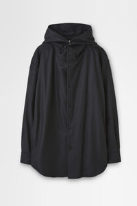 Wool Flannel Hoodie Overshirt in Black