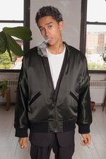 Load image into Gallery viewer, Silk Cotton Reversible Stadium Jacket in Forest Green
