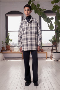 Wool Cotton Overshirt in Black Ivory Check