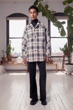 Load image into Gallery viewer, Wool Cotton Overshirt in Black Ivory Check ウールコットン オーバーシャツ ブラックアイボリー チェック
