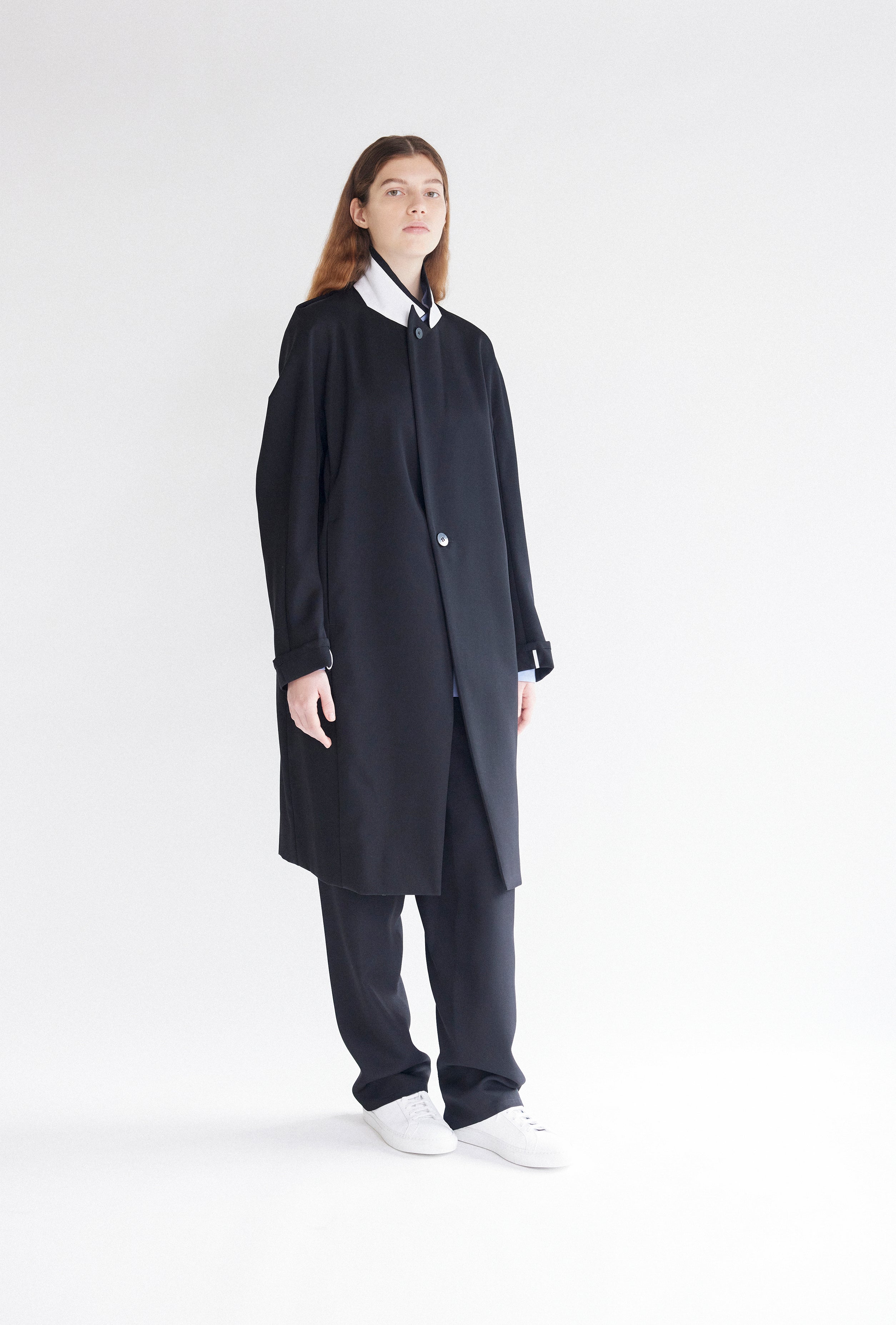 Wool Gabardine Overcoat in Black