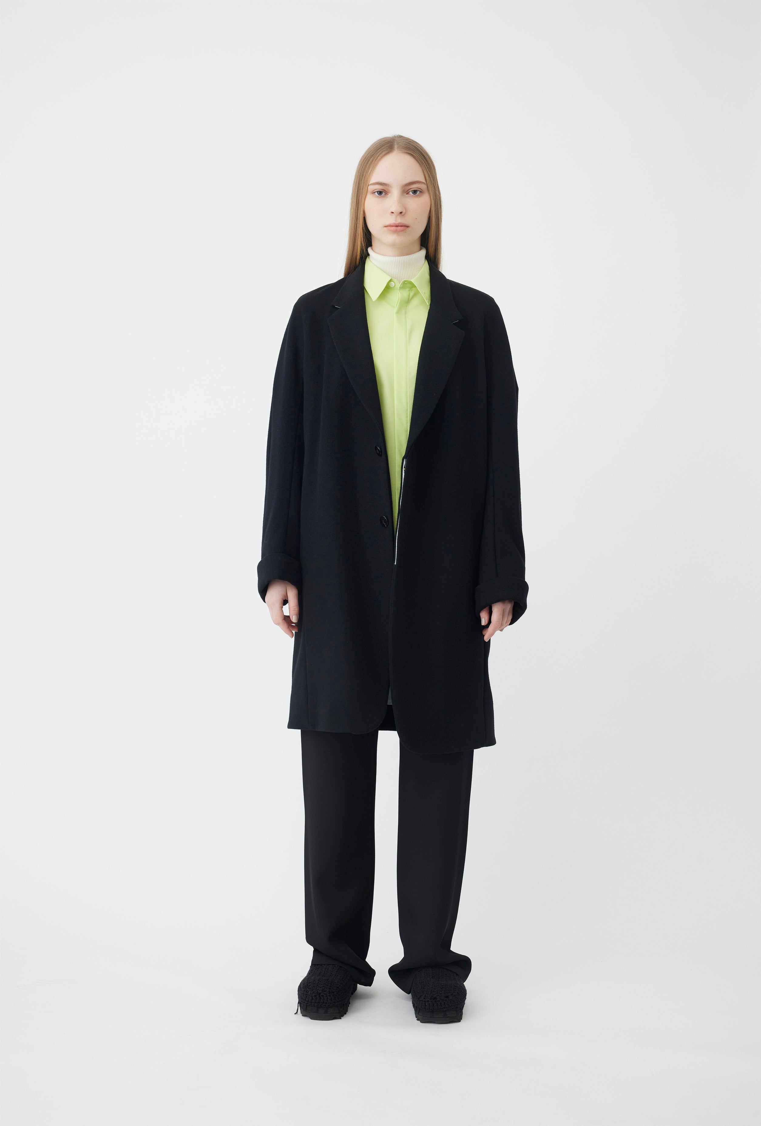 Wool Melton Overcoat in Black