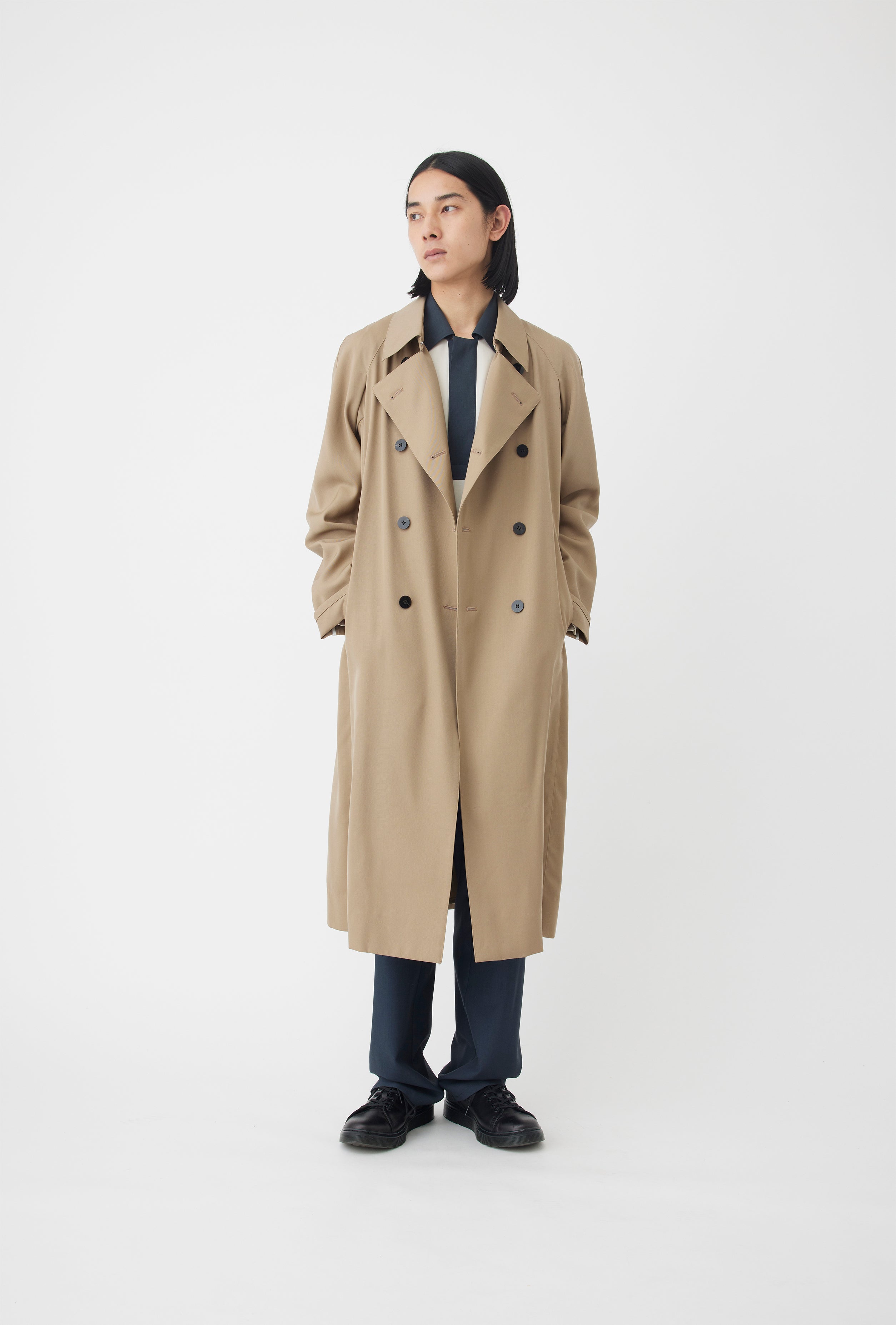 Wool Gabardine Trench Coat in Beige