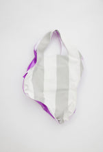 Load image into Gallery viewer, Tote Bag in Purple X White/Grey Stripe
